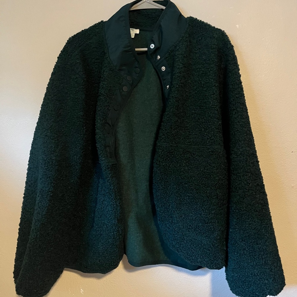 Dip Green Sherpa Jacket with Snap Collar